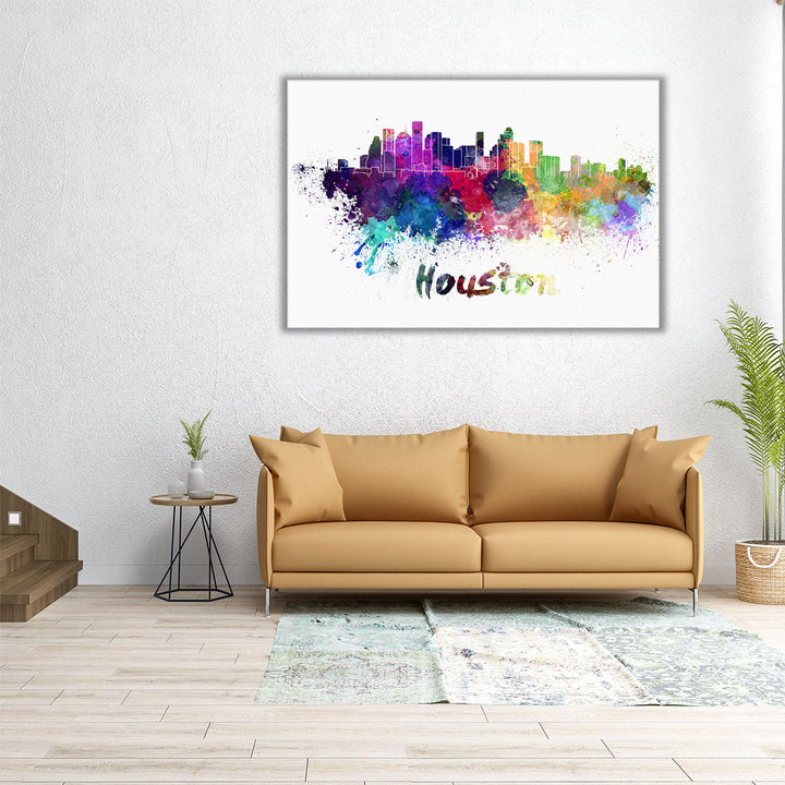 Houston Skyline in Watercolor - Canvas Print Wall Art