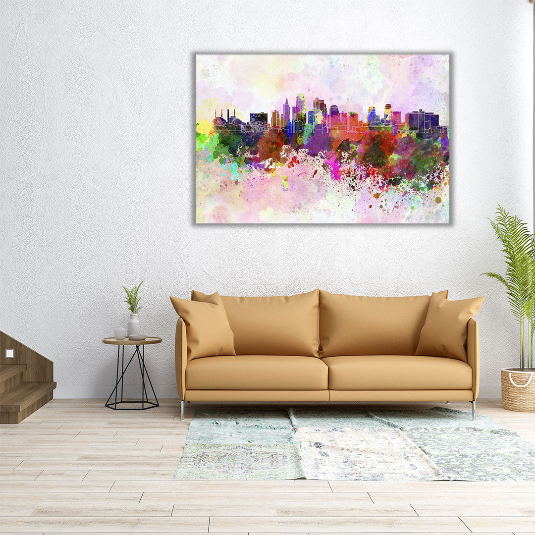 Kansas City Skyline in Watercolor - Canvas Print Wall Art