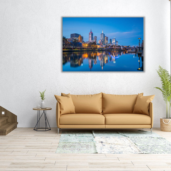 Melbourne City Skyline At Twilight, Australia - Canvas Print Wall Art