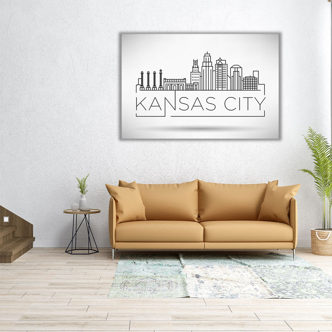 Minimal Kansas Linear City Skyline with Typographic Design - Canvas Print Wall Art