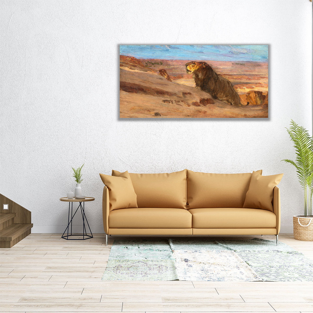 Lions in the Desert  - Canvas Print Wall Art