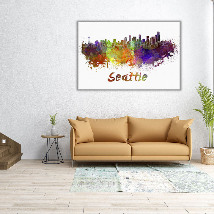 Seattle Skyline in Watercolor - Canvas Print Wall Art