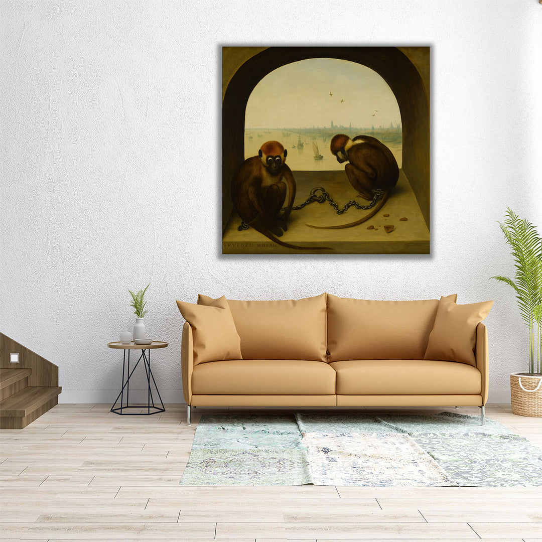 Two Chained Monkeys - Canvas Print Wall Art