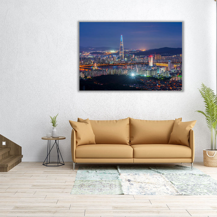 Seoul City Skyline, South Korea At Night - Canvas Print Wall Art