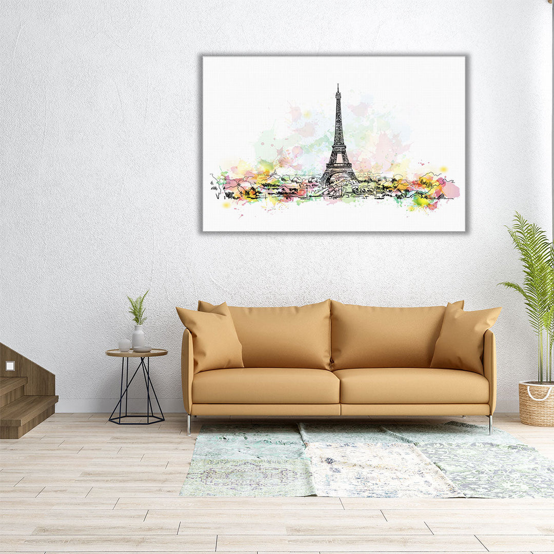 Watercolor Sketch of Eiffel Tower, Paris - Canvas Print Wall Art