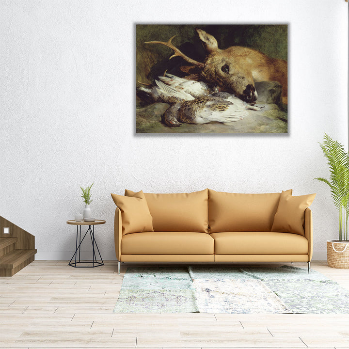 Head of a Roebuck and Two Ptarmigan - Canvas Print Wall Art