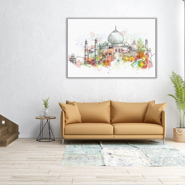 Watercolor Sketch of Taj Mahal India - Canvas Print Wall Art