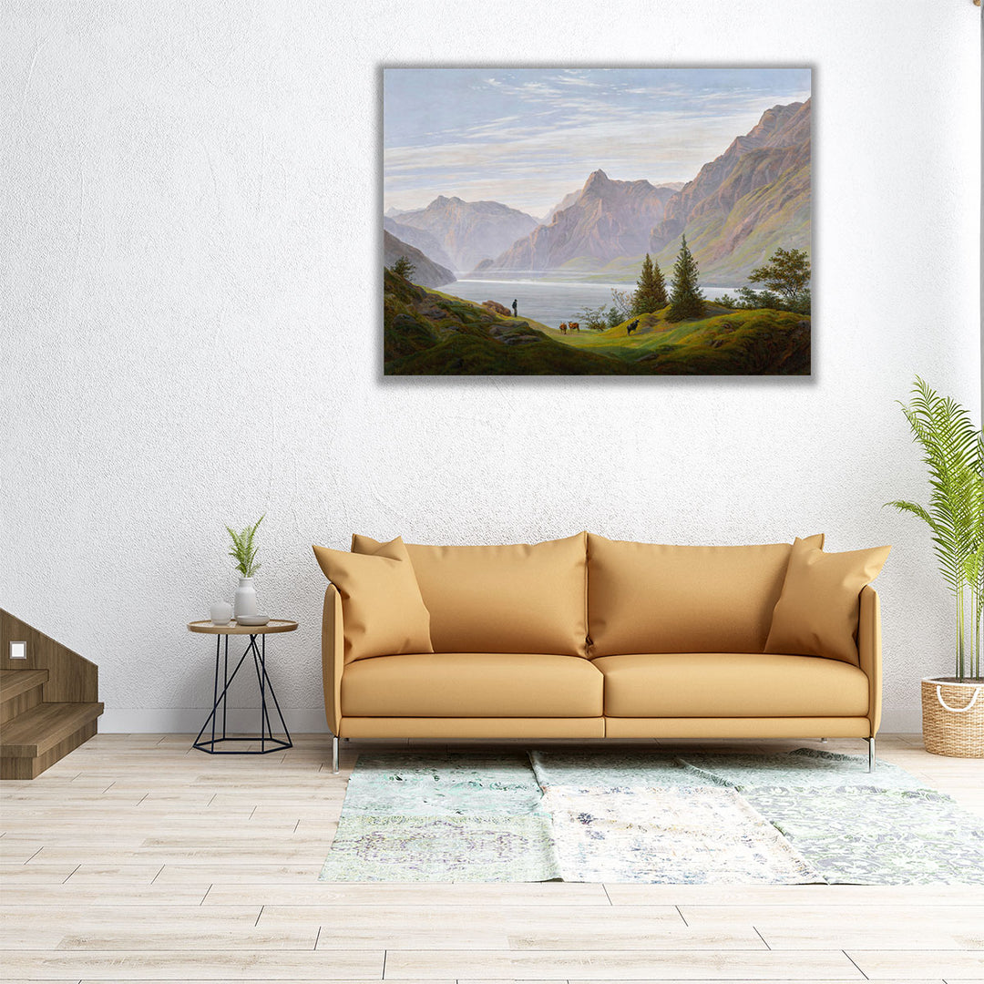 Landschaft mit Gebirgsee, Morgen - Canvas Print Wall Art