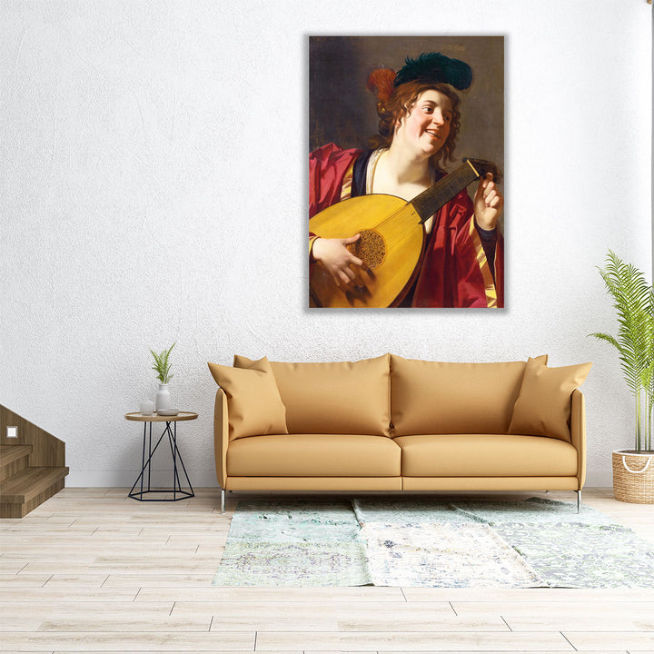 A Woman tuning a Lute, 1624 - Canvas Print Wall Art