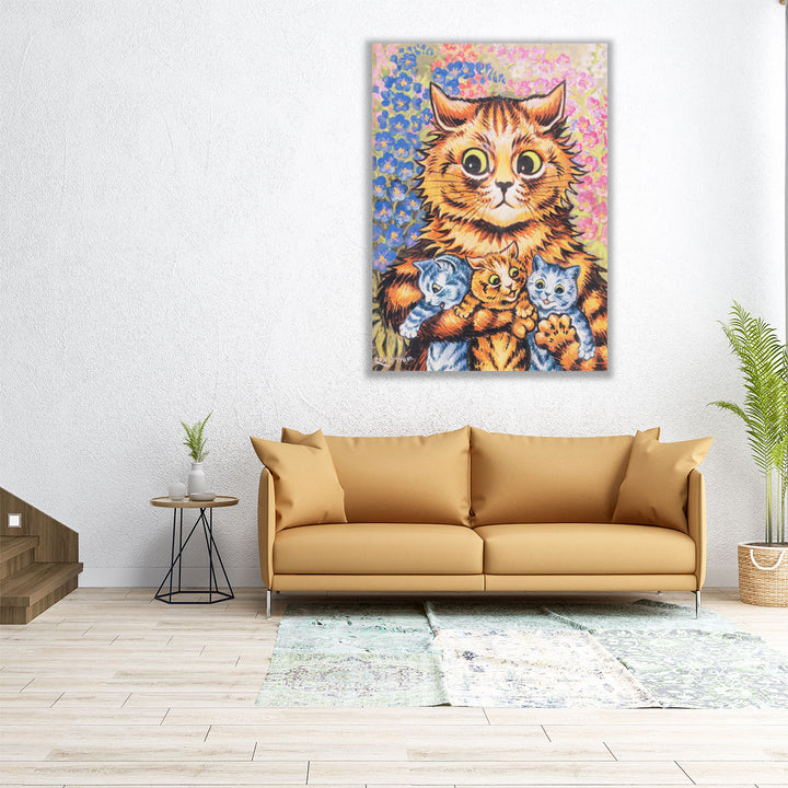 A Cat with her Kittens - Canvas Print Wall Art