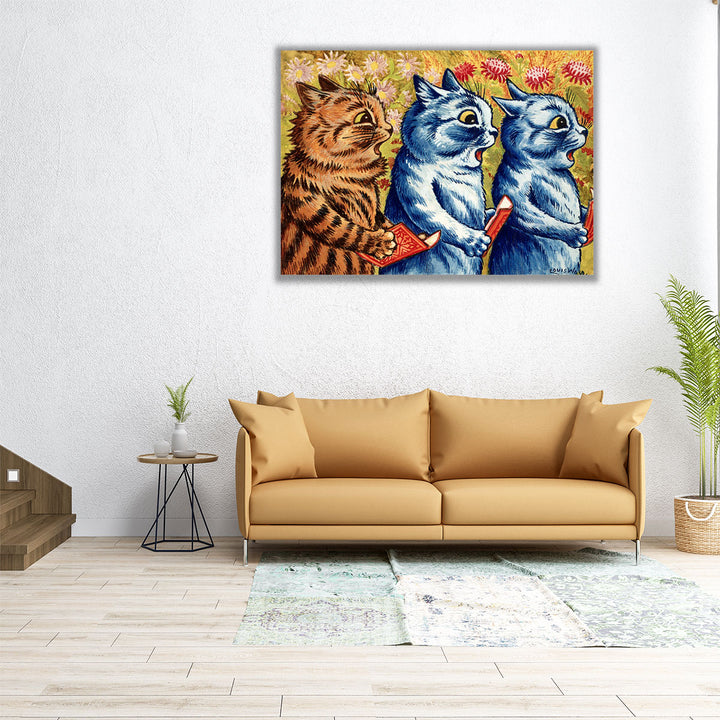 Three Cats Singing - Canvas Print Wall Art