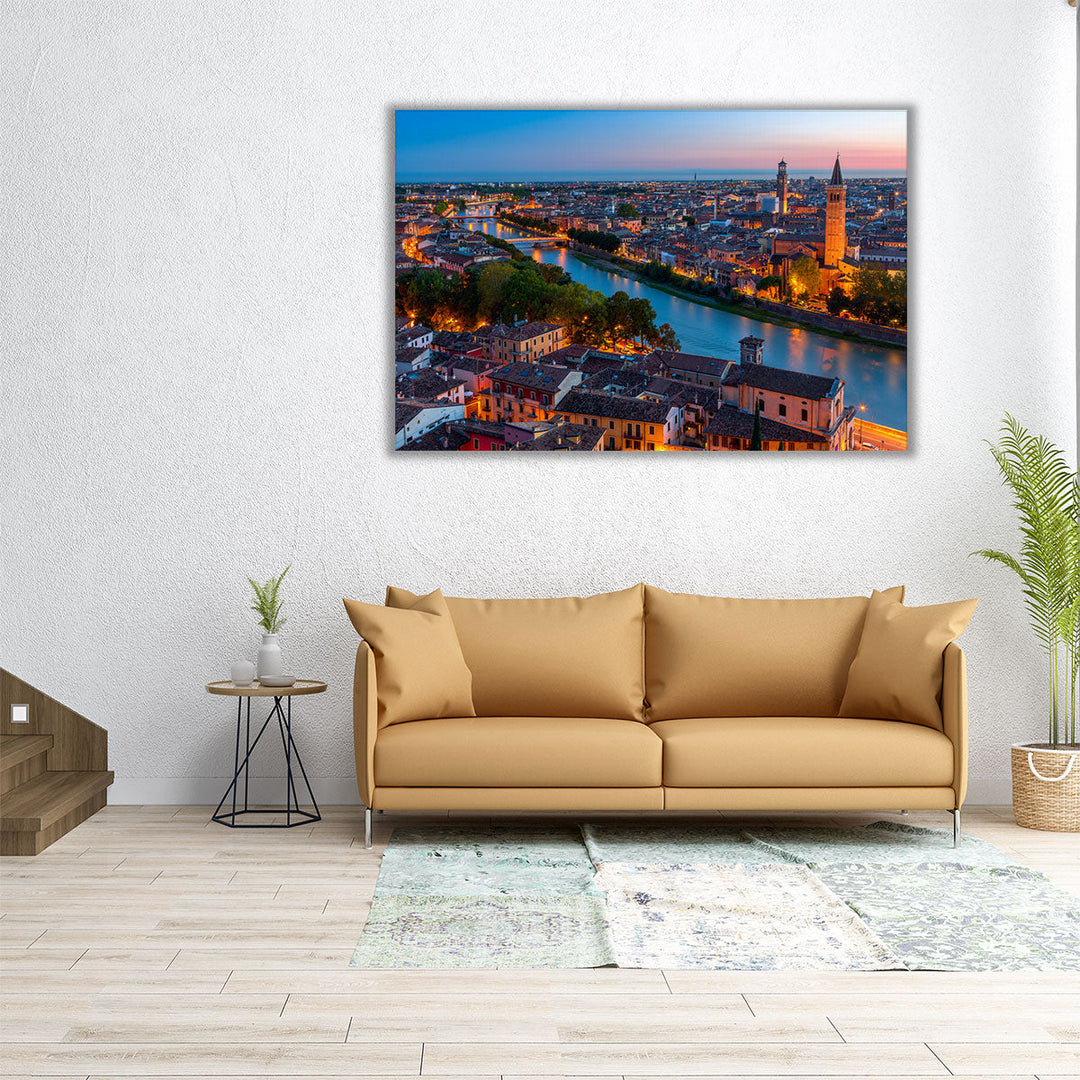 Beautiful Verona City Sunset in Italy - Canvas Print Wall Art