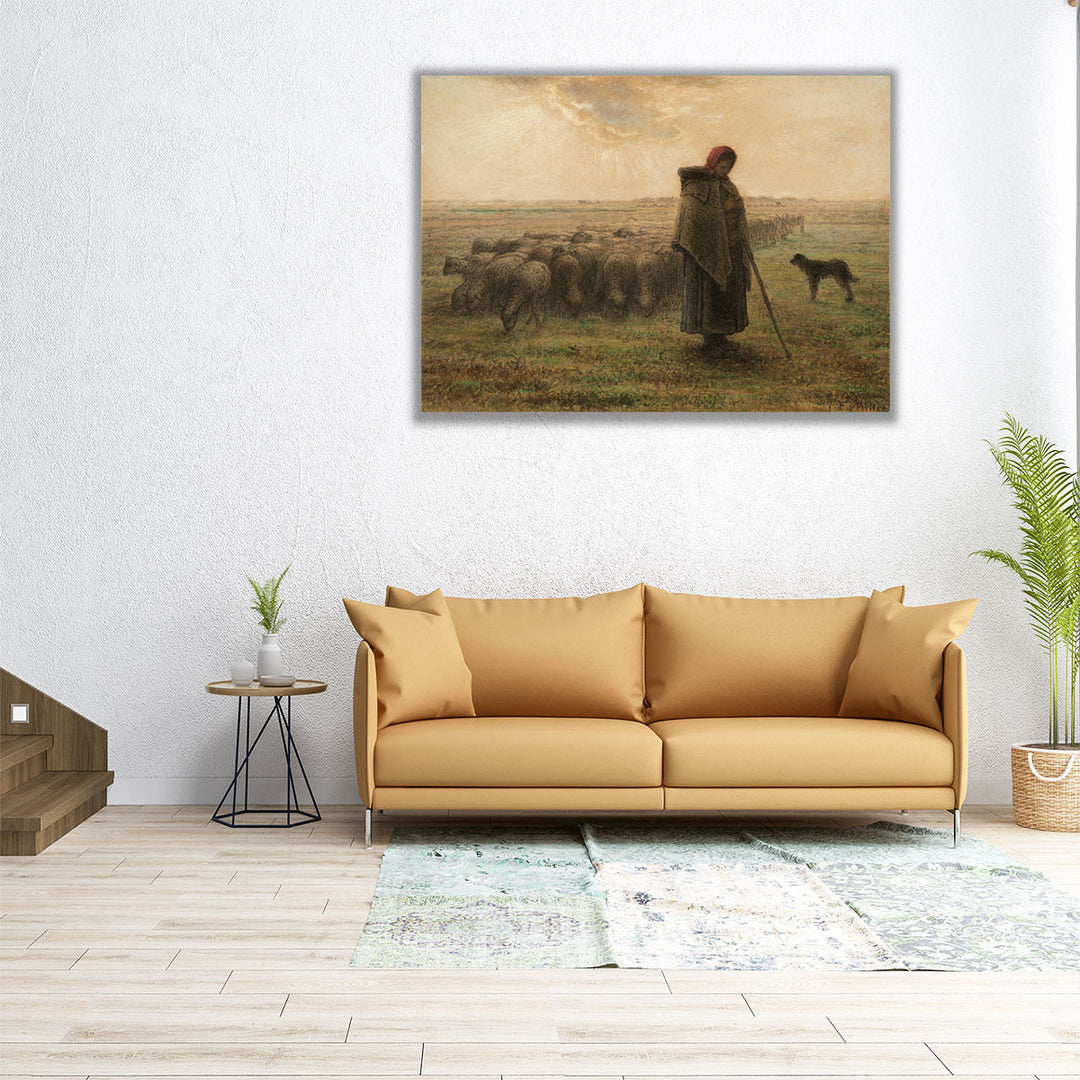 Shepherdess and her Flock - Canvas Print Wall Art