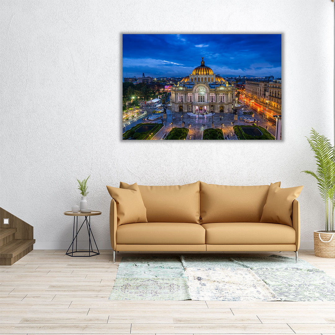 Dusk Falls Over The Palacio De Bellas Artes in Mexico City - Canvas Print Wall Art