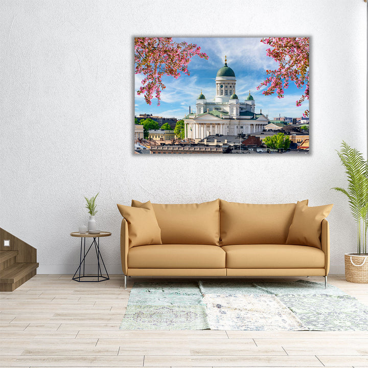 Helsinki Cathedral over City Center in Spring, Finland - Canvas Print Wall Art