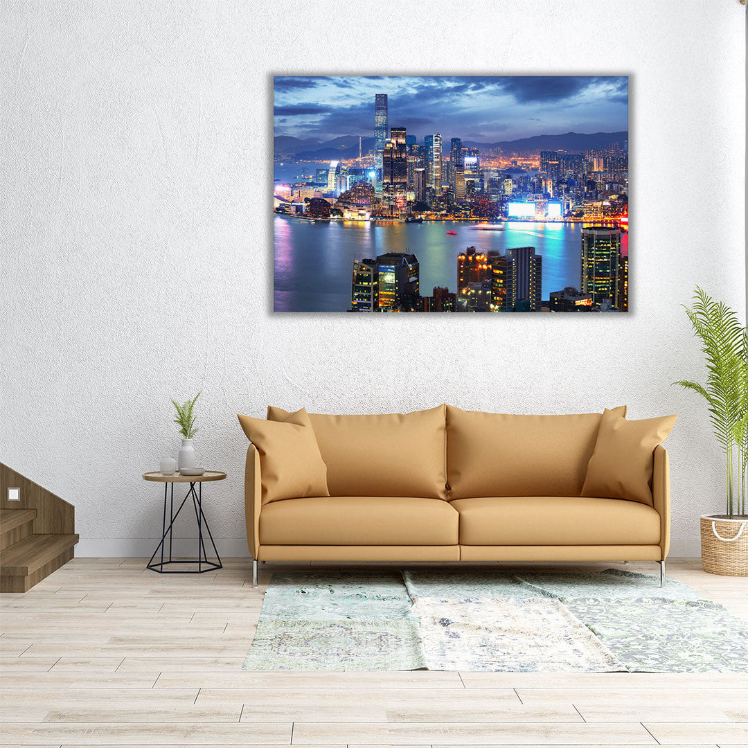 Hong Kong Skyline at Night From Braemar Hill Peak - Canvas Print Wall Art