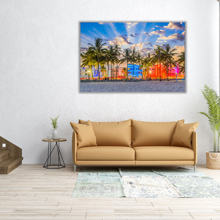 Miami Beach, Florida USA Cityscape on Ocean Drive - Canvas Print Wall Art