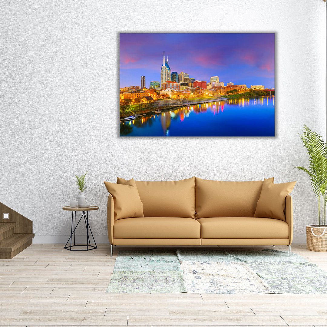 Nashville, Tennessee Downtown Skyline with Cumberland River in USA - Canvas Print Wall Art