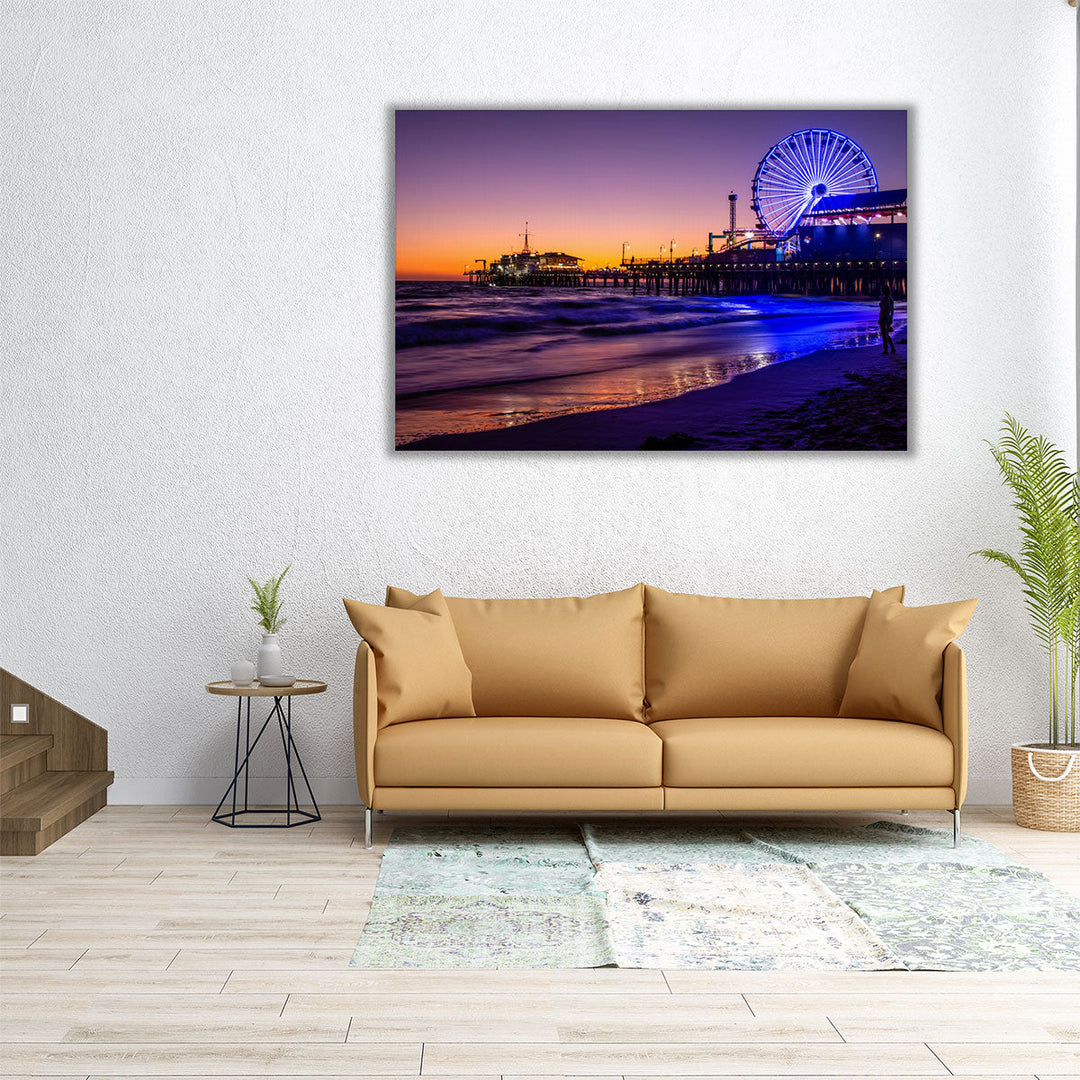 Santa Monica Pier at Colorful Sunset - Canvas Print Wall Art