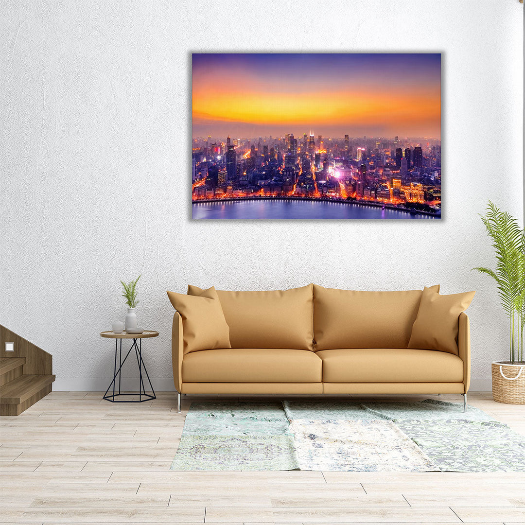 Shanghai, China Cityscape During Sunset - Canvas Print Wall Art