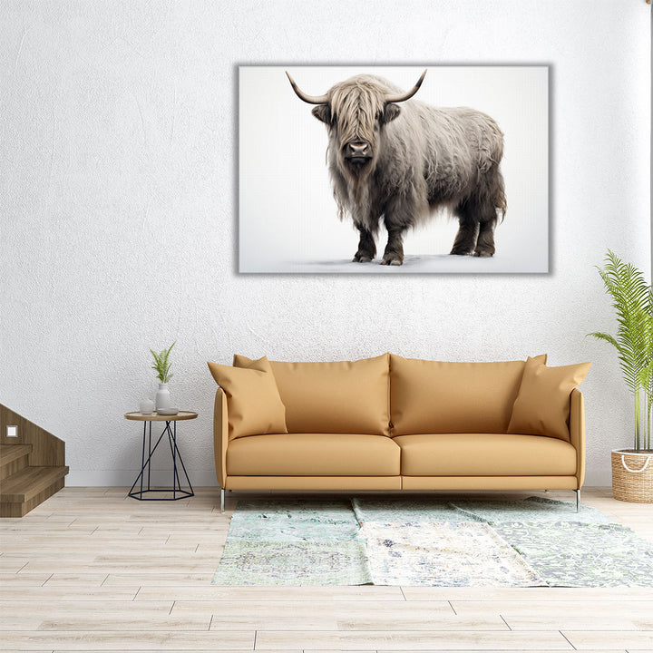Highland Cow on a White Background - Canvas Print Wall Art