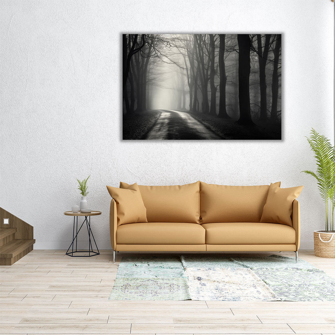 Misty Dark Forest Path - Canvas Print Wall Art
