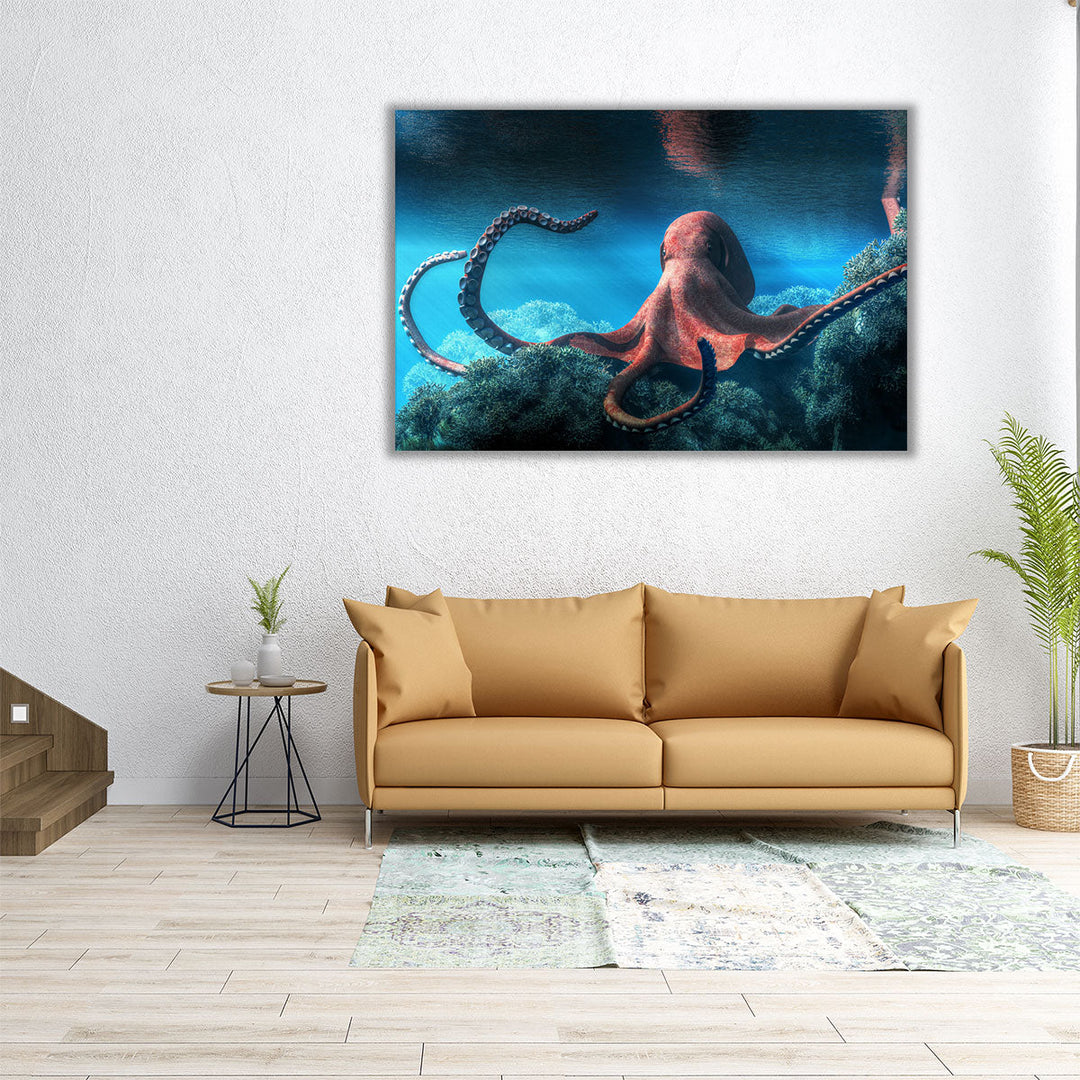 An Octopus Sitting on Coral - Canvas Print Wall Art