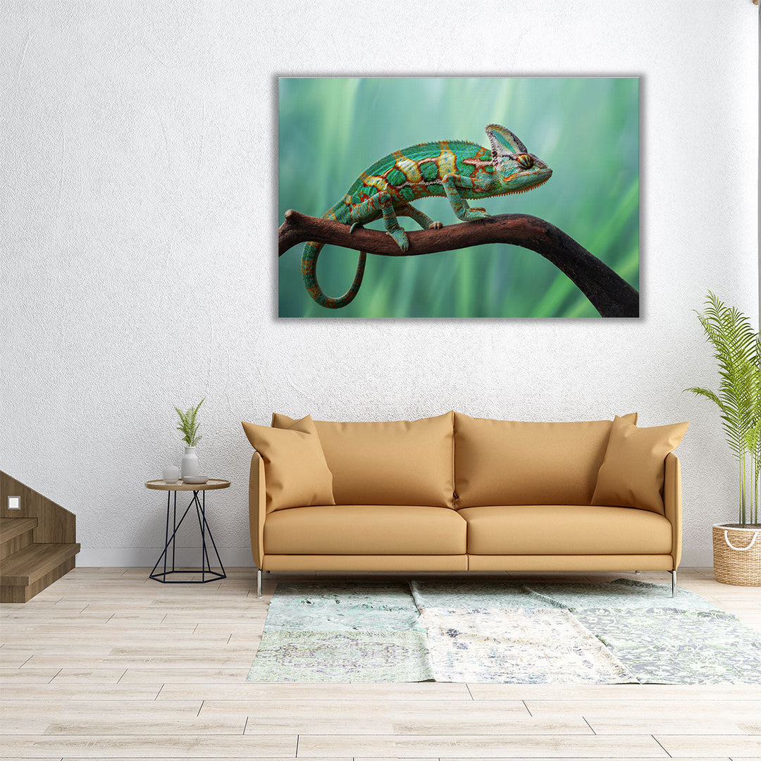 Beautiful Chameleon On The Wood - Canvas Print Wall Art