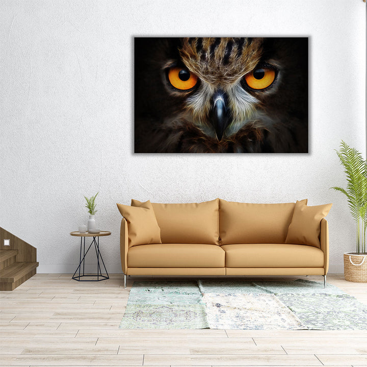 Owl Portrait with Fractal Background - Canvas Print Wall Art