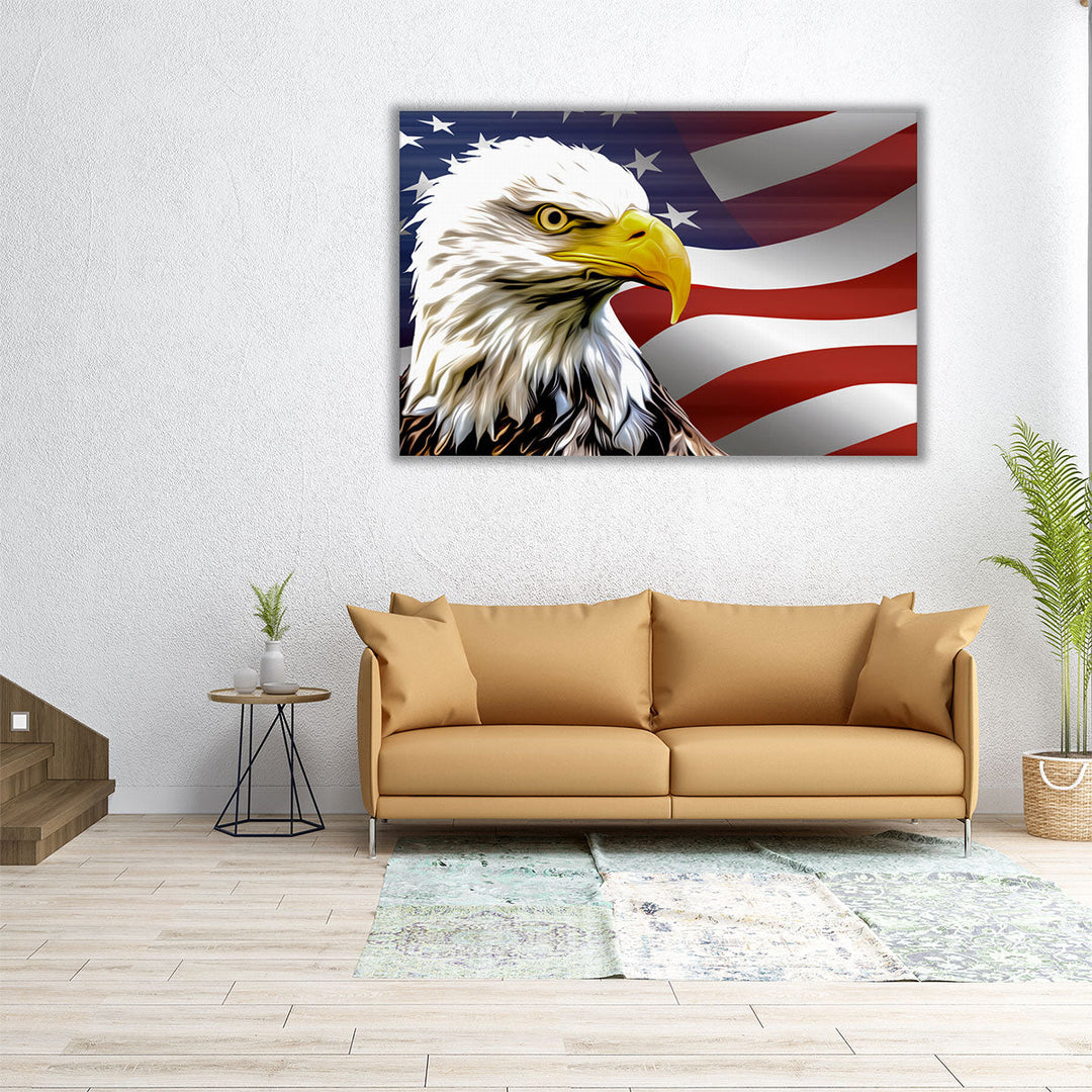 American Eagle and The USA Flag - Canvas Print Wall Art