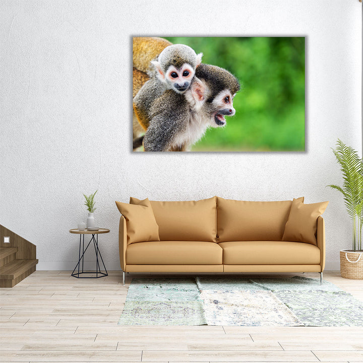 Mother Squirrel Monkey With her Child - Canvas Print Wall Art