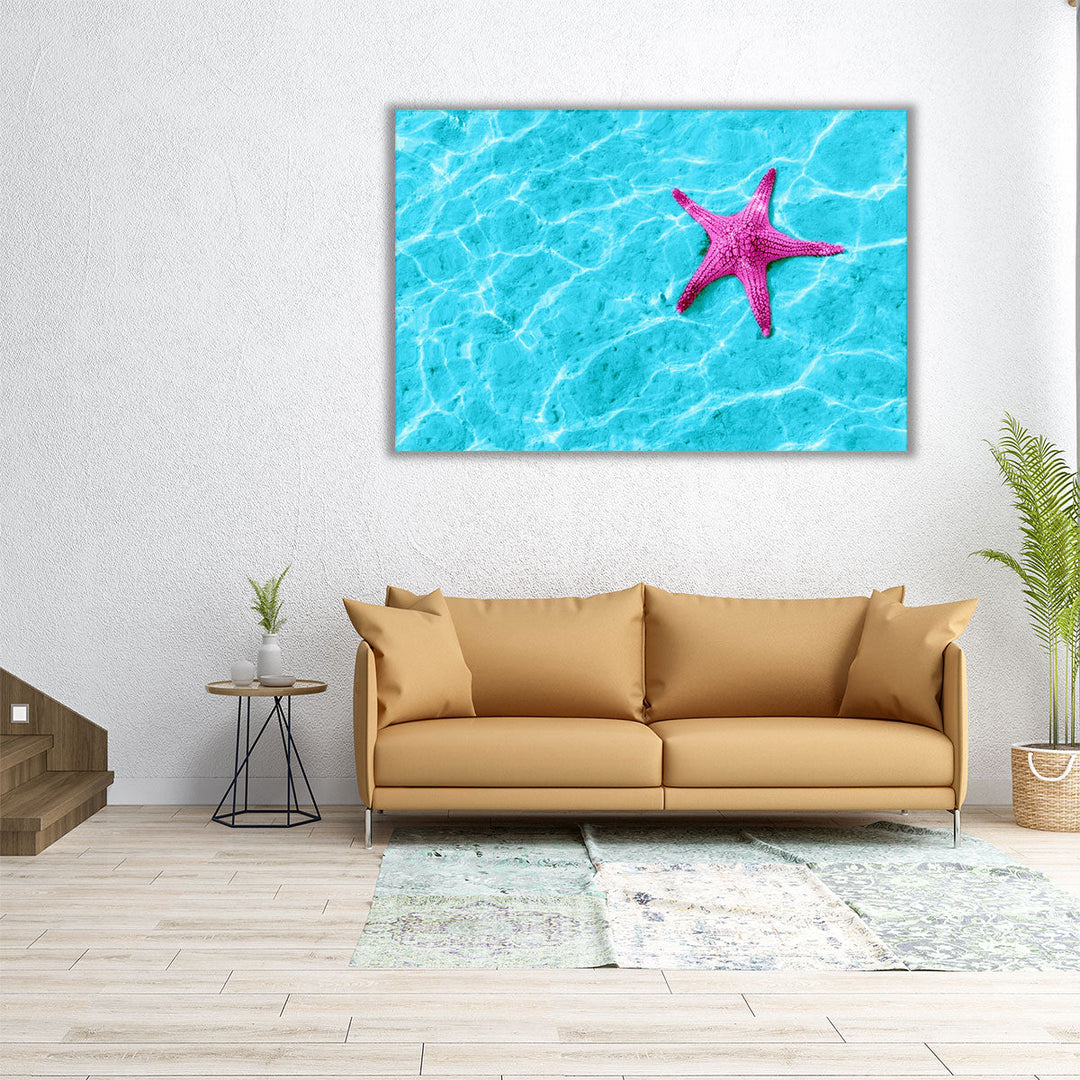 Starfish in Blue Water with Light Reflection - Canvas Print Wall Art