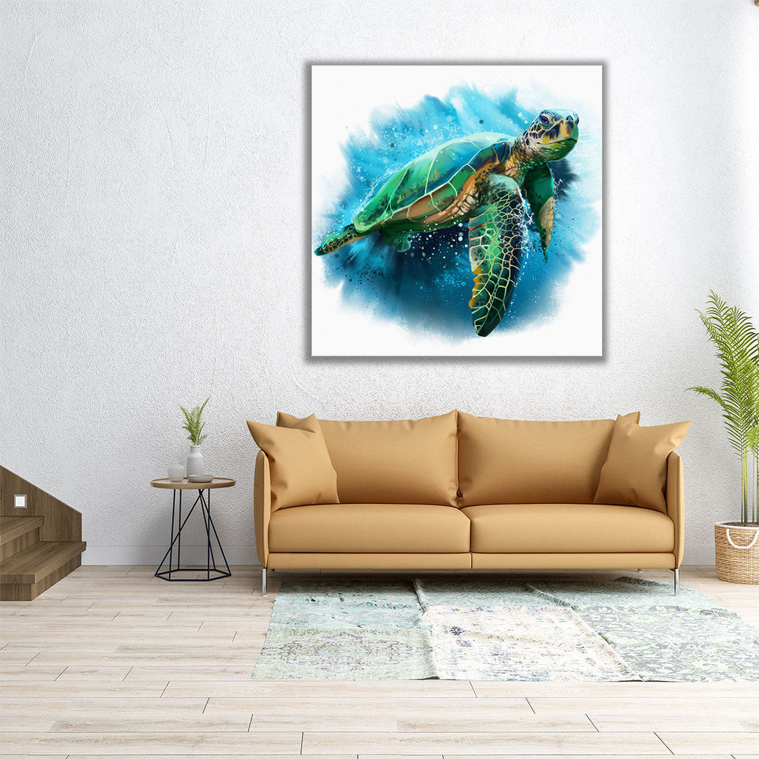 Big Sea Turtle Watercolor Painting Print - Canvas Print Wall Art