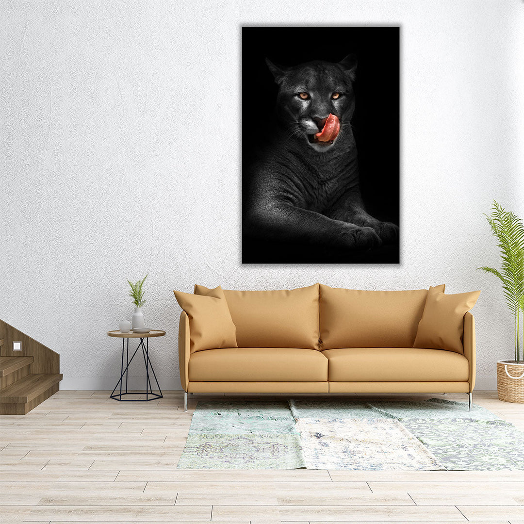 Black Panther With Bright Yellow Eyes in the Dark Background - Canvas Print Wall Art