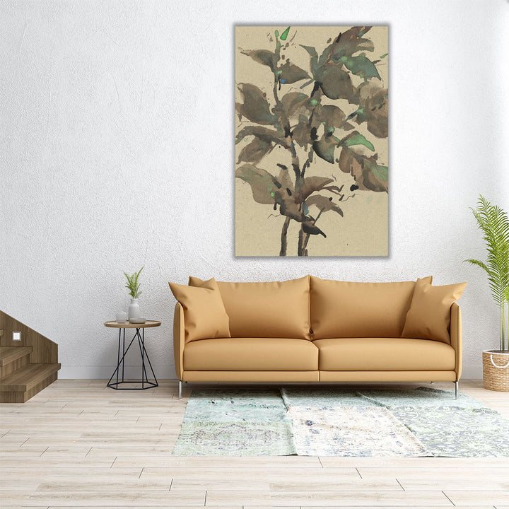 Leaves on Taupe I - Canvas Print Wall Art