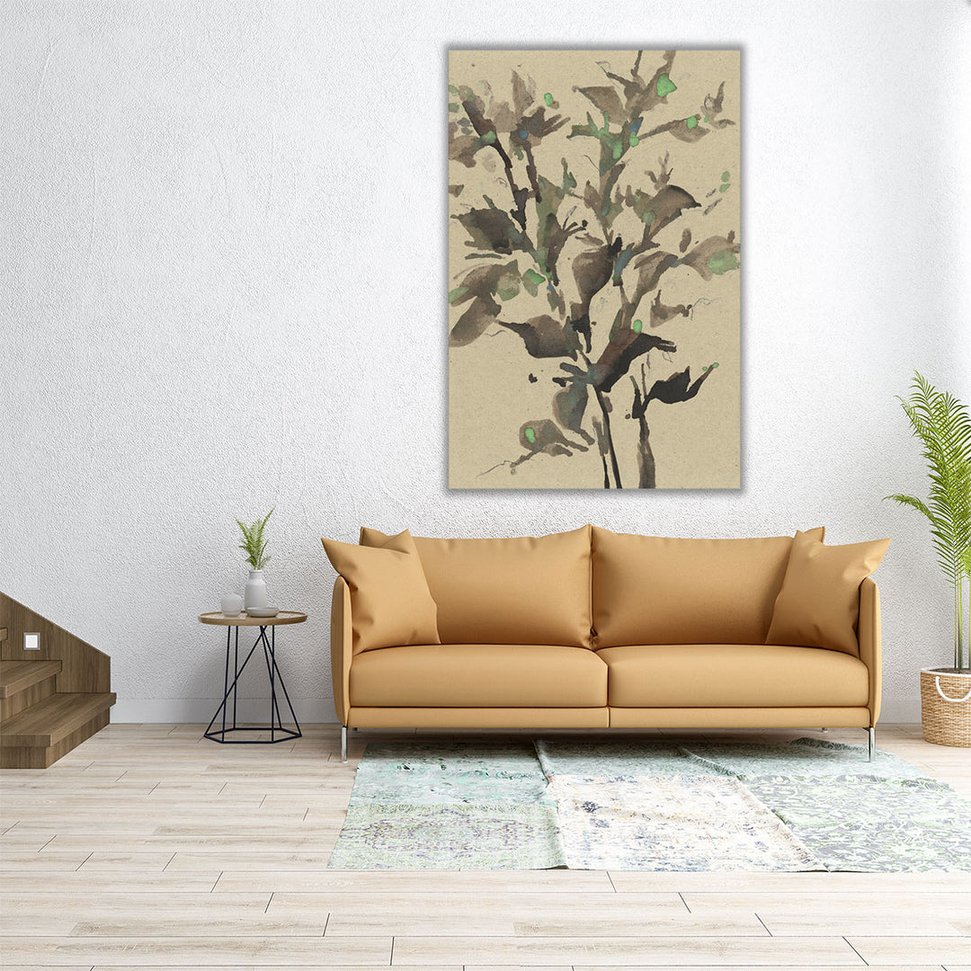 Leaves on Taupe II - Canvas Print Wall Art