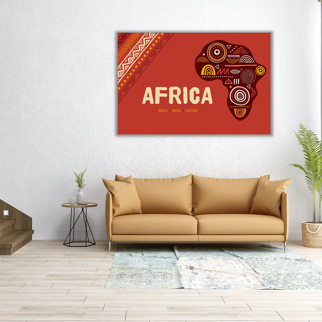 Africa Patterned Map With Tribal Traditional Grunge Pattern - Canvas Print Wall Art