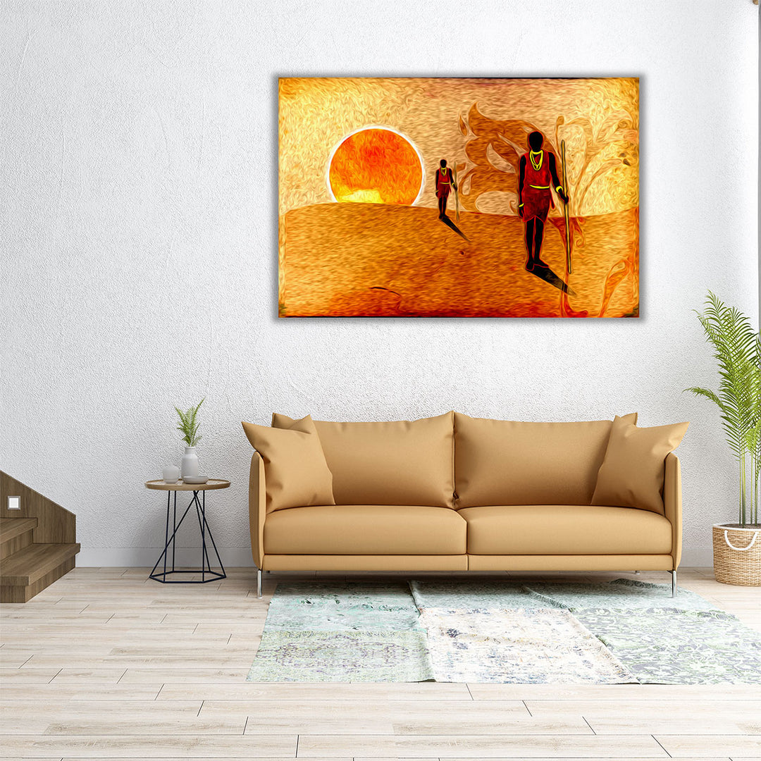 An African Ethnic Art, Two Men Walking in a Dessert - Canvas Print Wall Art