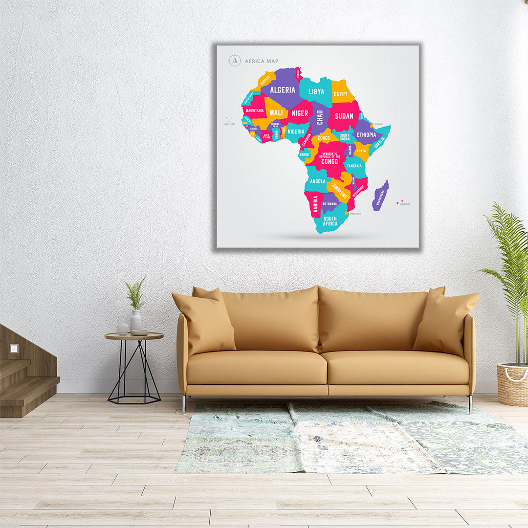 Africa Map With Its Countries - Canvas Print Wall Art