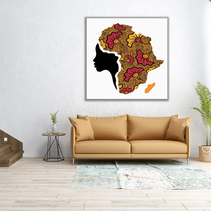 An African Woman With Turban in The Shape Of A Map Of Africa - Canvas Print Wall Art