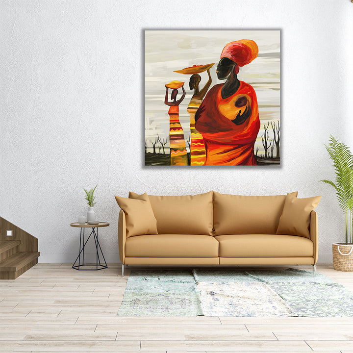 An African Women With A Baby, Digital Artwork - Canvas Print Wall Art