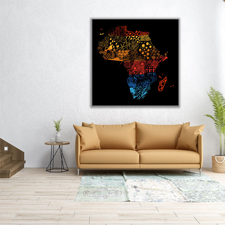 Patterned Colored Africa Continent Map - Canvas Print Wall Art