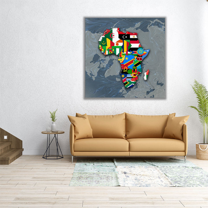 Africa Continent Flags Map - Canvas Print Wall Art