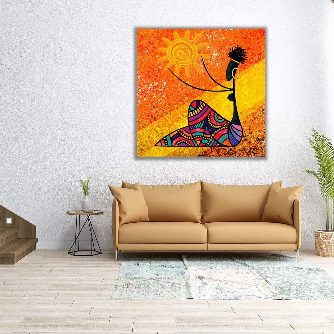 African Girl Holds the Sun - Canvas Print Wall Art