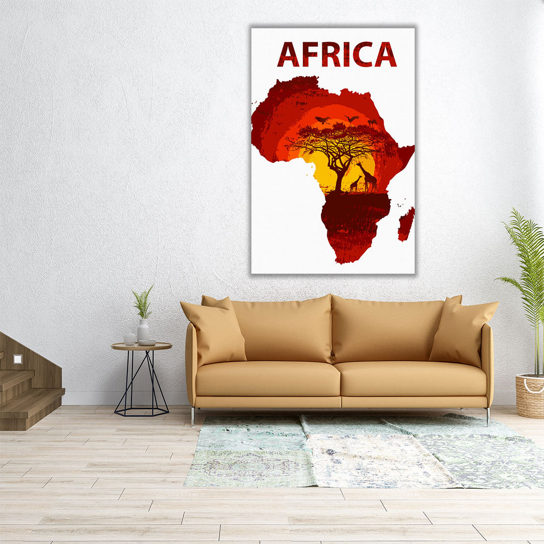 Africa Map and Sunset - Canvas Print Wall Art