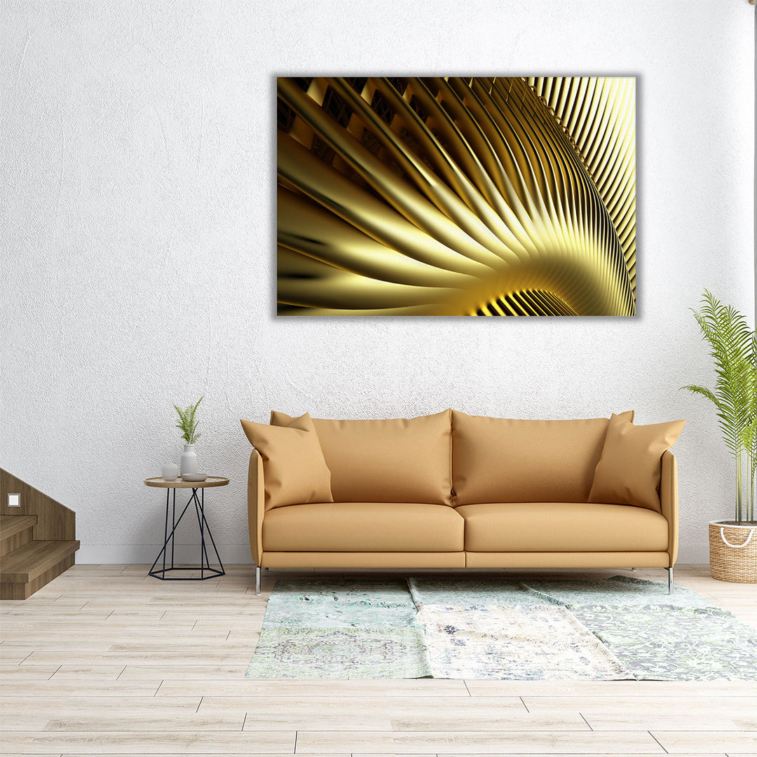 Parallel Curve Wavy Lines in Gold Color Abstract Art - Canvas Print Wall Art