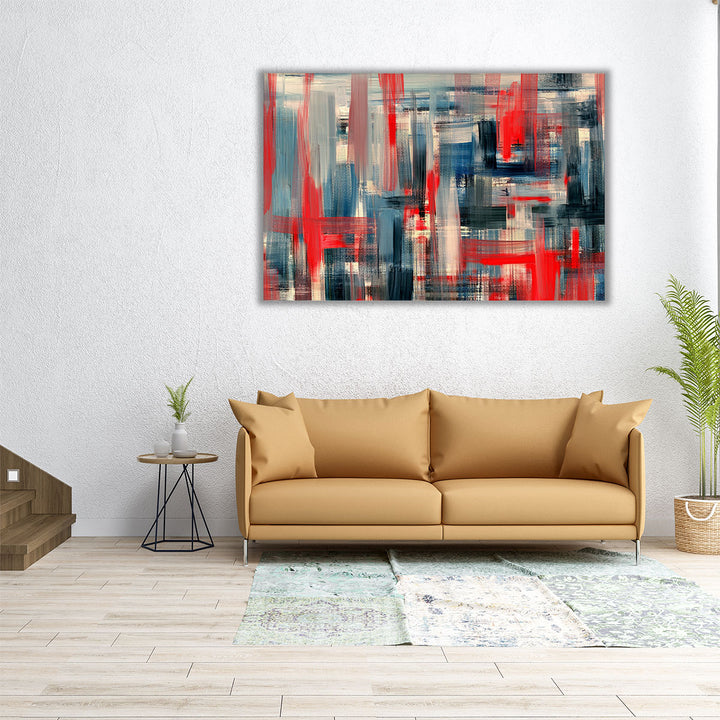 Textured Red and Dark Blue Paint Strokes Abstract Art - Canvas Print Wall Art