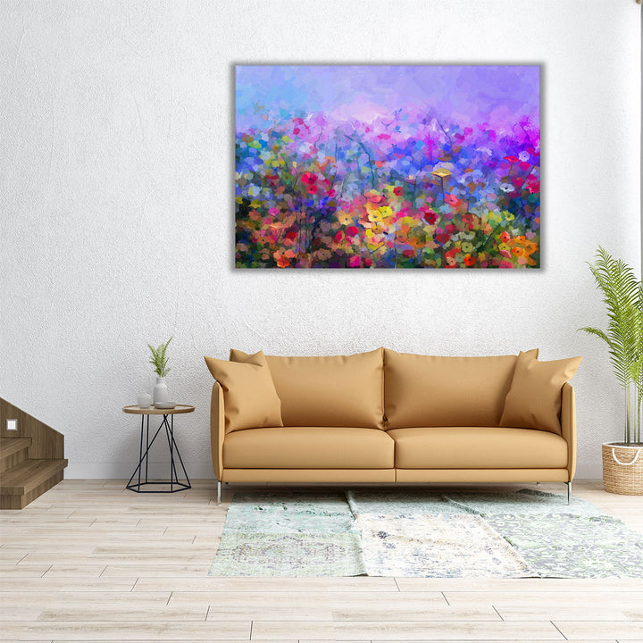 Abstract Colorful Oil Painting of Daisy and Wildflowers - Canvas Print Wall Art