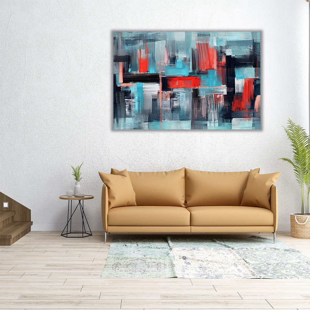 Blue and Red Paint Strokes  Modern Abstract Art - Canvas Print Wall Art