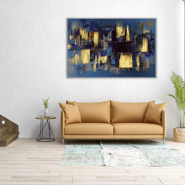 Textured Gold and Dark Blue Paint Strokes - Canvas Print Wall Art